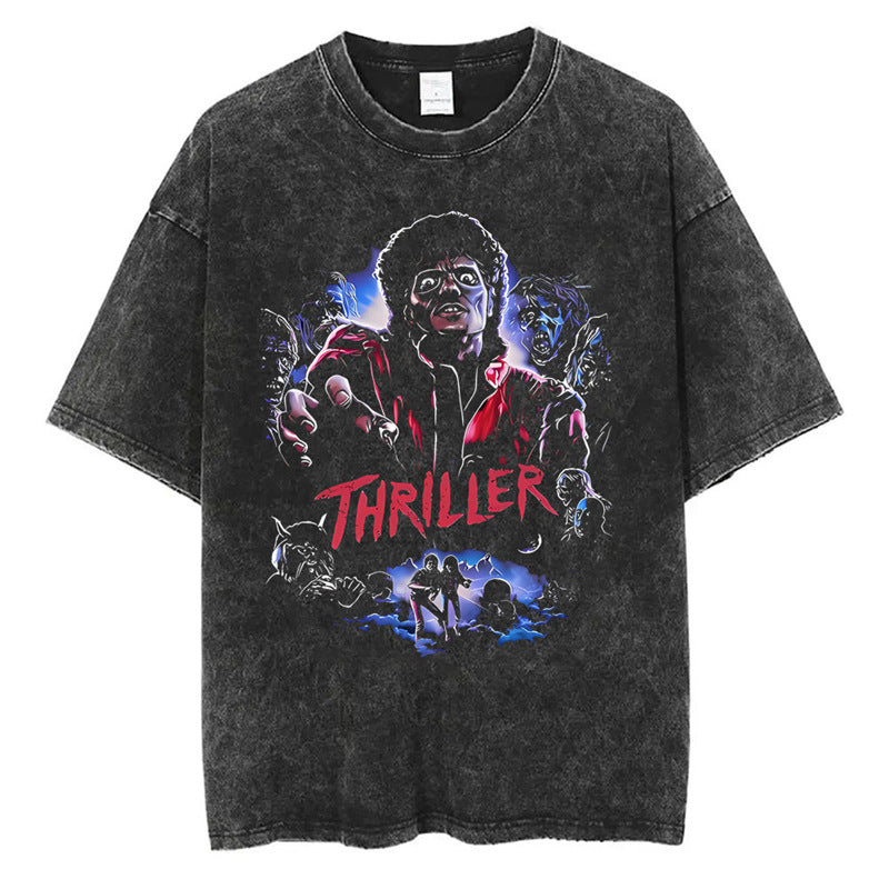 Washed Vintage Michael Jackson Thriller Graphic T-Shirt Men