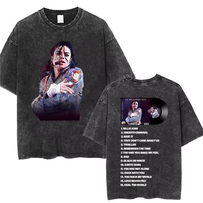 Washed Vintage Michael Jackson Thriller Graphic T-Shirt Men