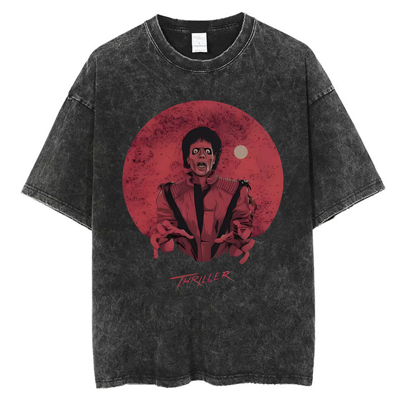 Washed Vintage Michael Jackson Thriller Graphic T-Shirt Men